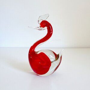 VINTAGE MURANO GLASS RED SWAN FIGURINE 5"